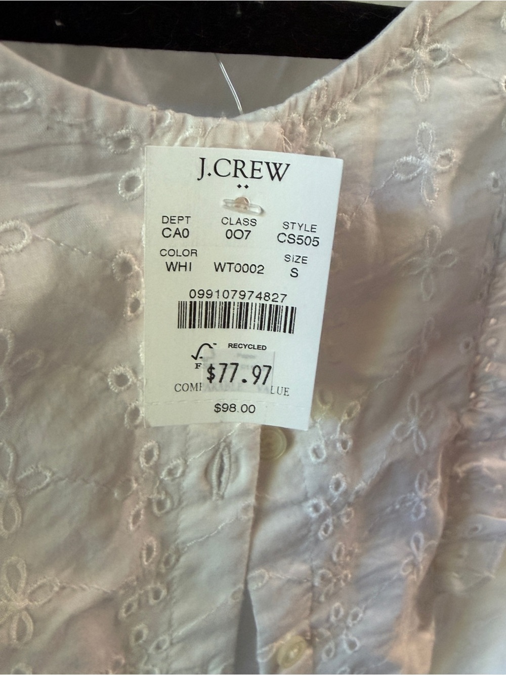 J. Crew White Eyelet Ruffle-Trim Button-Front Shell - Picture 3 of 3
